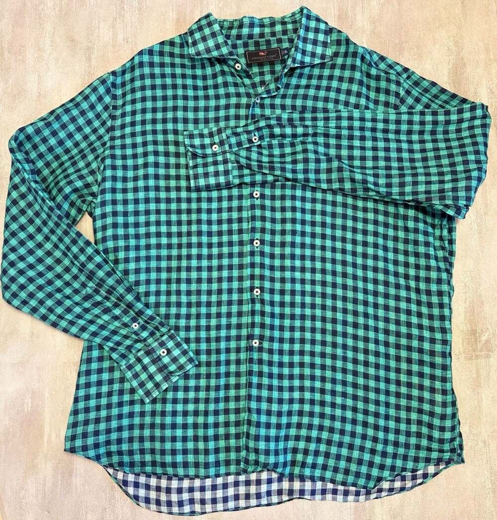 Vineyard Vines Gingham Check Long Sleeve Button Down Shirt XL